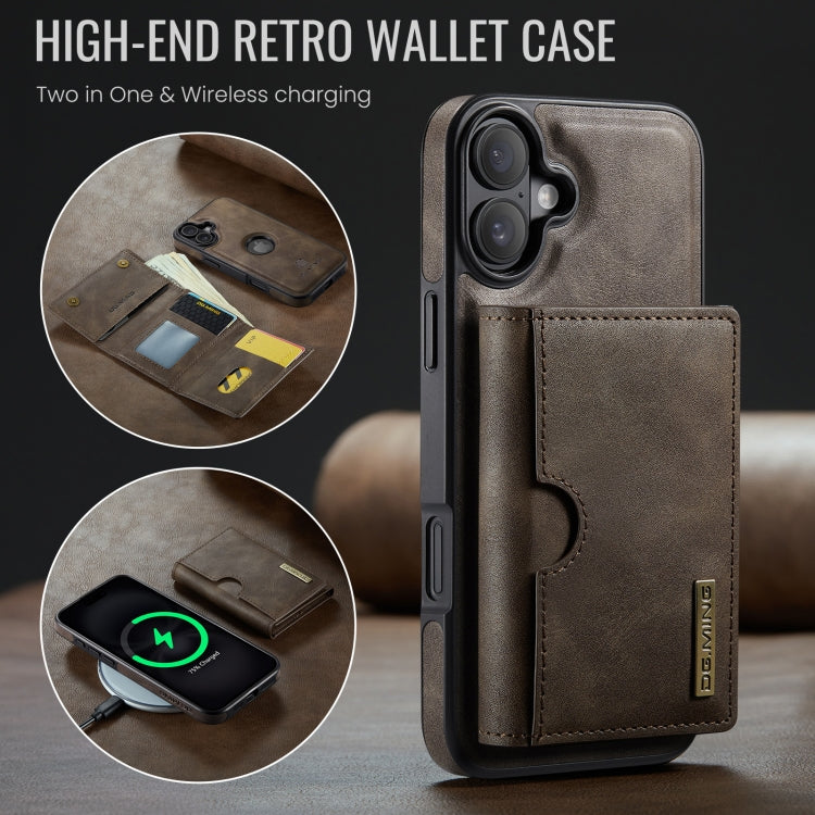 For iPhone 16 Plus DG.MING M6 Series RFID Tri-fold Card Bag Removable Leather Phone Case(Coffee) - iPhone 16 Plus Cases by DG.MING | Online Shopping South Africa | PMC Jewellery | Buy Now Pay Later Mobicred