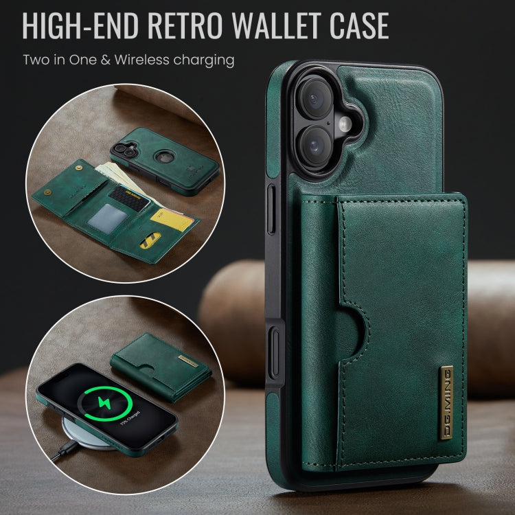 For iPhone 16 Plus DG.MING M6 Series RFID Tri-fold Card Bag Removable Leather Phone Case(Green) - iPhone 16 Plus Cases by DG.MING | Online Shopping South Africa | PMC Jewellery | Buy Now Pay Later Mobicred