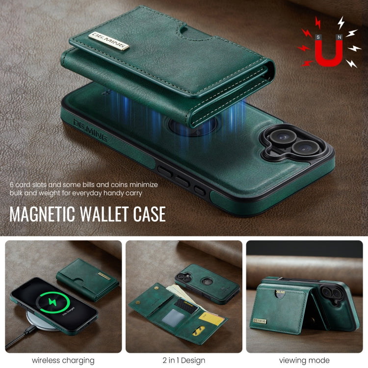 For iPhone 16 Plus DG.MING M6 Series RFID Tri-fold Card Bag Removable Leather Phone Case(Green) - iPhone 16 Plus Cases by DG.MING | Online Shopping South Africa | PMC Jewellery | Buy Now Pay Later Mobicred