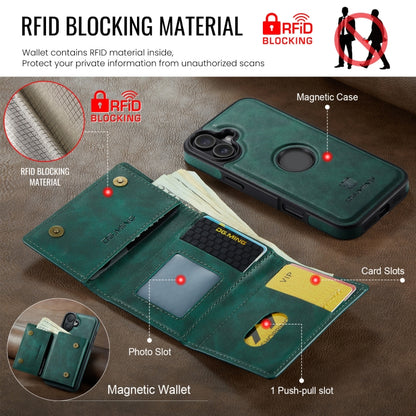 For iPhone 16 Plus DG.MING M6 Series RFID Tri-fold Card Bag Removable Leather Phone Case(Green) - iPhone 16 Plus Cases by DG.MING | Online Shopping South Africa | PMC Jewellery | Buy Now Pay Later Mobicred