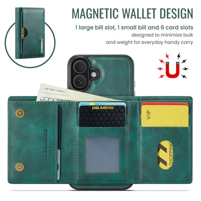 For iPhone 16 Plus DG.MING M6 Series RFID Tri-fold Card Bag Removable Leather Phone Case(Green) - iPhone 16 Plus Cases by DG.MING | Online Shopping South Africa | PMC Jewellery | Buy Now Pay Later Mobicred