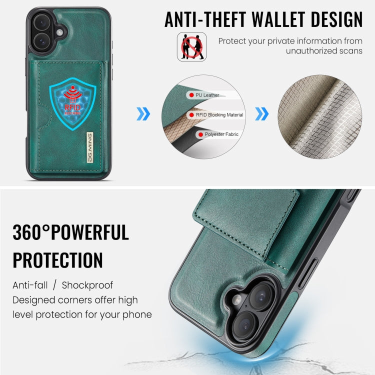 For iPhone 16 Plus DG.MING M6 Series RFID Tri-fold Card Bag Removable Leather Phone Case(Green) - iPhone 16 Plus Cases by DG.MING | Online Shopping South Africa | PMC Jewellery | Buy Now Pay Later Mobicred