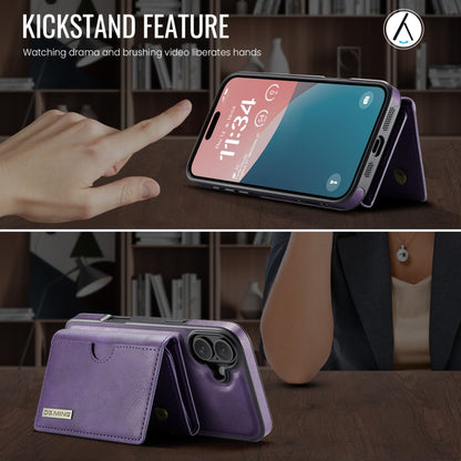 For iPhone 16 DG.MING M6 Series RFID Tri-fold Card Bag Removable Leather Phone Case(Purple) - iPhone 16 Cases by DG.MING | Online Shopping South Africa | PMC Jewellery | Buy Now Pay Later Mobicred