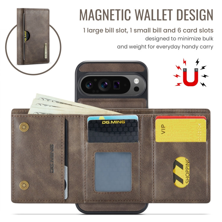 For Google Pixel 9 Pro XL DG.MING M6 Series RFID Tri-fold Card Bag Removable Leather Phone Case(Coffee) - Google Cases by DG.MING | Online Shopping South Africa | PMC TechLife | Buy Now Pay Later Mobicred