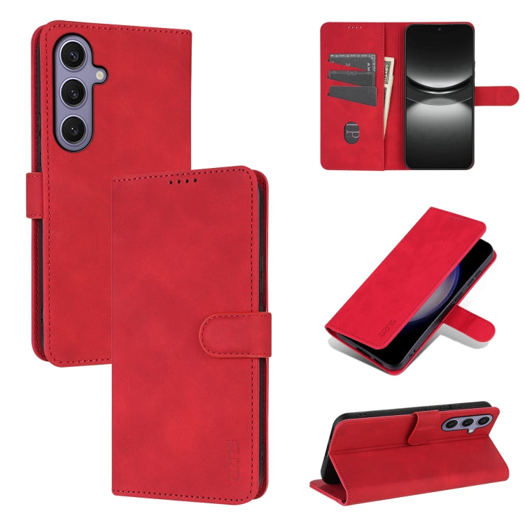 For Samsung Galaxy S25 5G AZNS Skin Feel Calf Texture Flip Leather Phone Case(Red) - Galaxy S25 5G Cases by AZNS | Online Shopping South Africa | PMC Jewellery | Buy Now Pay Later Mobicred