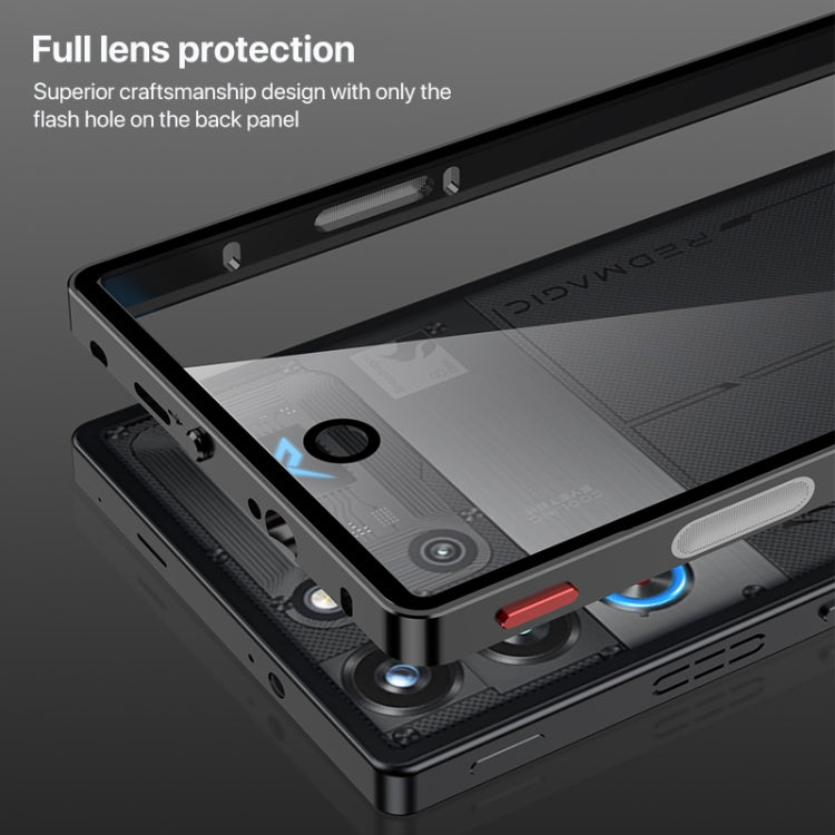 For ZTE nubia Red Magic 10 Pro / 10 Pro+ Snap Buckle Metal Frame Glass Back Panel Phone Case(Black) - ZTE Cases by PMC TechLife | Online Shopping South Africa | PMC TechLife | Buy Now Pay Later Mobicred