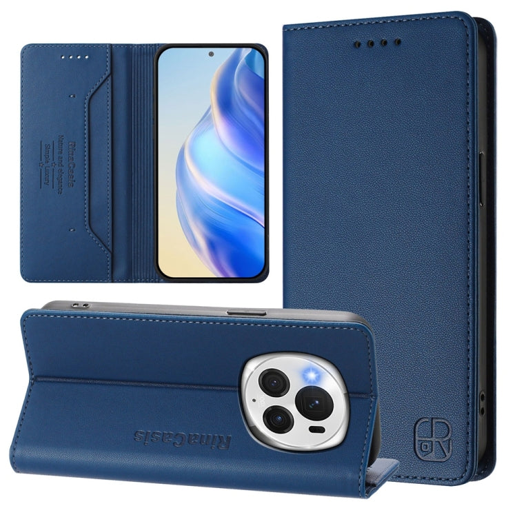 For Honor Magic6 Pro Global RC01 Dual-Folded Magnetic Suction RFID Leather Phone Case(Dark Blue) - Honor Cases by PMC Jewellery | Online Shopping South Africa | PMC Jewellery | Buy Now Pay Later Mobicred