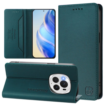 For Honor Magic6 Pro Global RC01 Dual-Folded Magnetic Suction RFID Leather Phone Case(Dark Green) - Honor Cases by PMC Jewellery | Online Shopping South Africa | PMC Jewellery | Buy Now Pay Later Mobicred