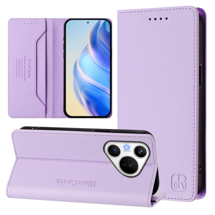 For Huawei Pura 70 RC01 Dual-Folded Magnetic Suction RFID Leather Phone Case(Light Purple) - Huawei Cases by PMC Jewellery | Online Shopping South Africa | PMC Jewellery | Buy Now Pay Later Mobicred