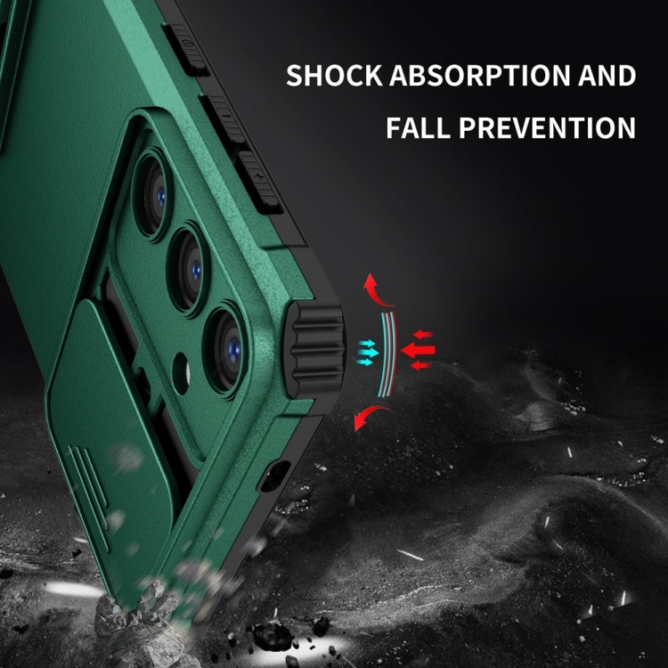 For Samsung Galaxy S25 5G Stereoscopic Holder Sliding Camshield Phone Case(Green) - Galaxy S25 5G Cases by PMC Jewellery | Online Shopping South Africa | PMC Jewellery | Buy Now Pay Later Mobicred