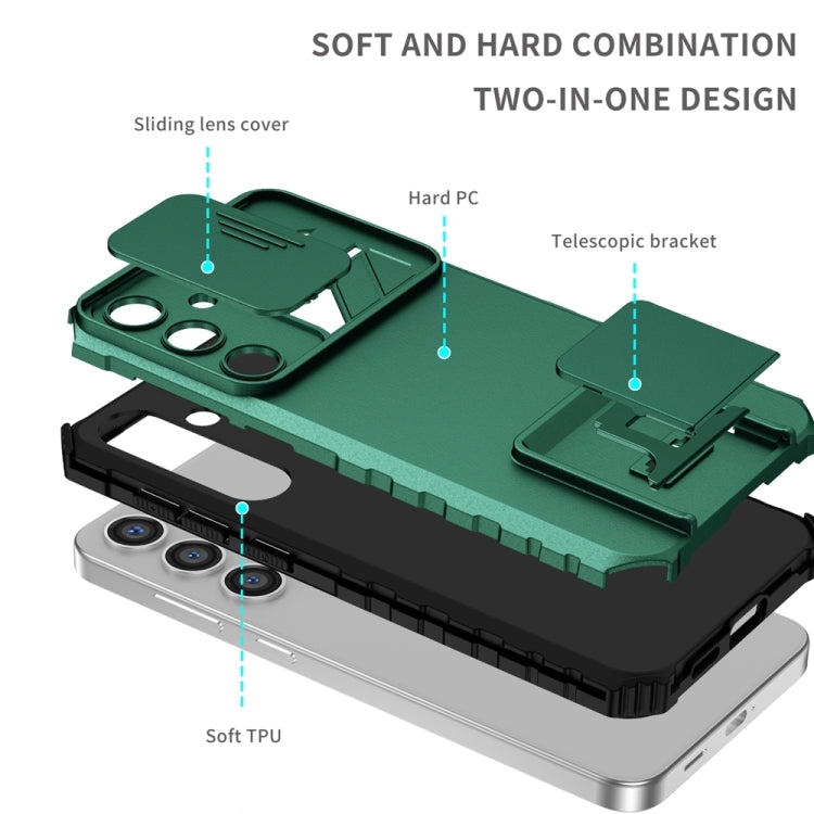 For Samsung Galaxy S25+ 5G Stereoscopic Holder Sliding Camshield Phone Case(Green) - Galaxy S25+ 5G Cases by PMC Jewellery | Online Shopping South Africa | PMC Jewellery | Buy Now Pay Later Mobicred