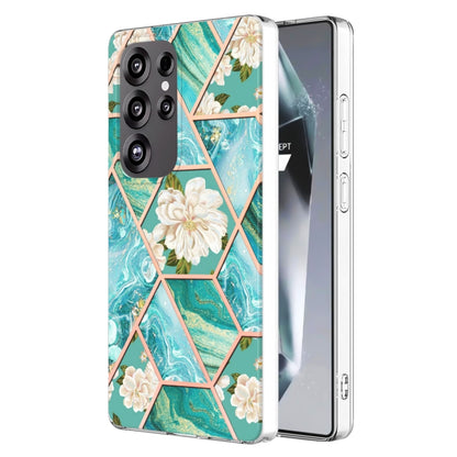 For Samsung Galaxy S25 Ultra 5G Splicing Marble Flower IMD TPU Phone Case(Blue Flower) - Galaxy S25 Ultra 5G Cases by PMC Jewellery | Online Shopping South Africa | PMC Jewellery | Buy Now Pay Later Mobicred