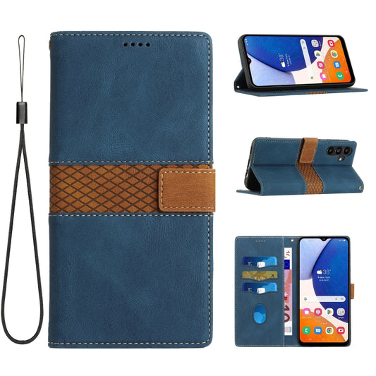 For Samsung Galaxy S25+ 5G Grid Stitching Leather Phone Case with Lanyard(Blue) - Galaxy S25+ 5G Cases by PMC Jewellery | Online Shopping South Africa | PMC Jewellery | Buy Now Pay Later Mobicred