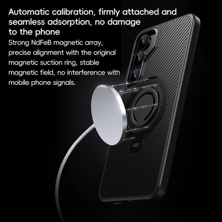 For Samsung Galaxy S25+ 5G Carbon Fiber MagSafe Phone Case with 360 Degree Rotating Holder(Black Silver) - Galaxy S25+ 5G Cases by PMC Jewellery | Online Shopping South Africa | PMC Jewellery | Buy Now Pay Later Mobicred