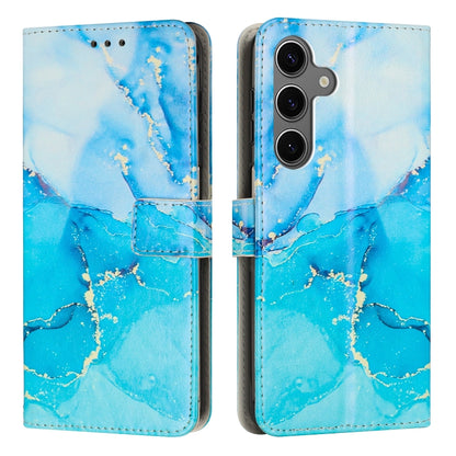 For Samsung Galaxy S25 5G Painted Marble Pattern Leather Phone Case(Blue Green) - Galaxy S25 5G Cases by PMC Jewellery | Online Shopping South Africa | PMC Jewellery | Buy Now Pay Later Mobicred