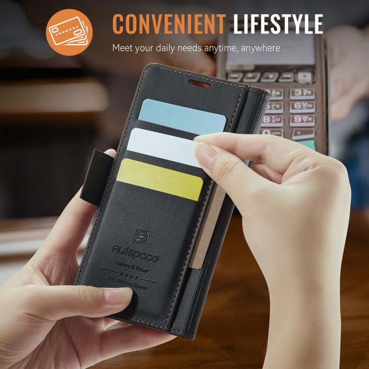 For iPhone 16e AutSpace A11 Side Buckle MagSafe Magnetic RFID Phone Leather Case(Black) - free shipping - PMc TechLife - Order now!