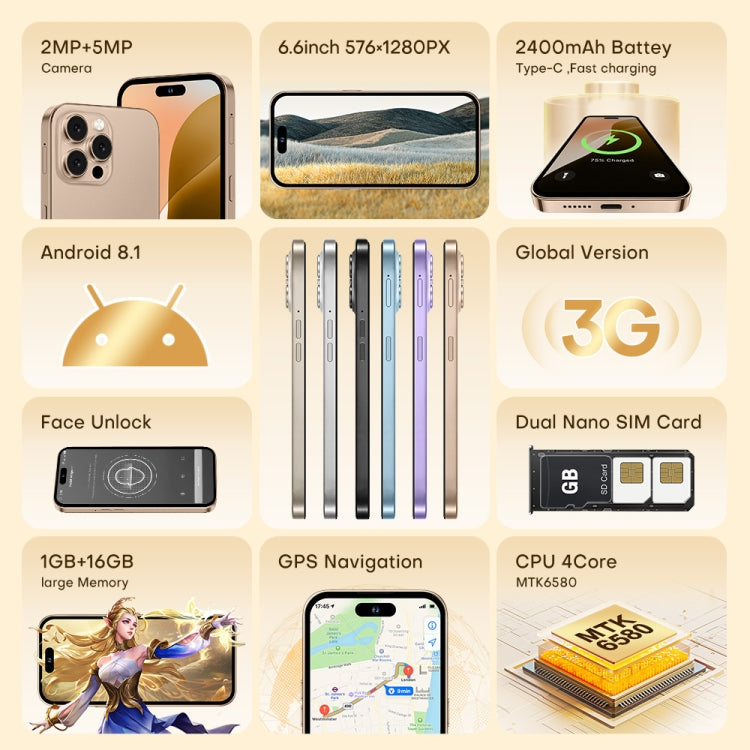 U218 / i16 Pro Max, 1GB+16GB, 6.6 inch Android 8.1 MTK6580A Quad Core, OTG, Network: 3G, Dual SIM, Plug:US Plug(Black) - free shipping - PMc TechLife - Order now!