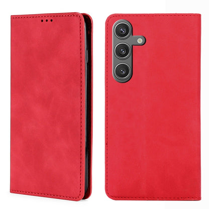 For Samsung Galaxy S25 5G Skin Feel Magnetic Leather Phone Case(Red) - Galaxy S25 5G Cases by PMC Jewellery | Online Shopping South Africa | PMC Jewellery | Buy Now Pay Later Mobicred