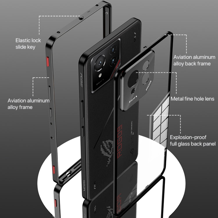 For  ASUS ROG Phone 9 Pro Snap Buckle Metal Frame Glass Back Panel Phone Case(Black) - ASUS Cases by PMC TechLife | Online Shopping South Africa | PMC TechLife | Buy Now Pay Later Mobicred