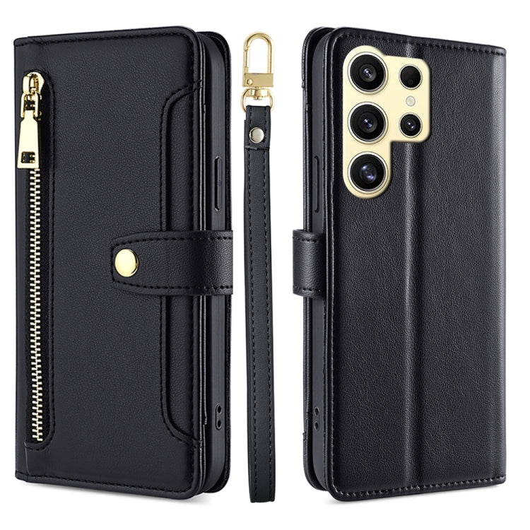 For Samsung Galaxy S25 Ultra 5G Sheep Texture Cross-body Zipper Wallet Leather Phone Case(Black) - Galaxy S25 Ultra 5G Cases by PMC Jewellery | Online Shopping South Africa | PMC Jewellery | Buy Now Pay Later Mobicred