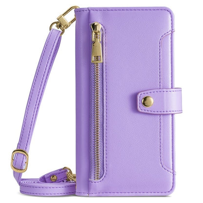 For Samsung Galaxy S25 Ultra 5G Sheep Texture Cross-body Zipper Wallet Leather Phone Case(Purple) - Galaxy S25 Ultra 5G Cases by PMC Jewellery | Online Shopping South Africa | PMC Jewellery | Buy Now Pay Later Mobicred