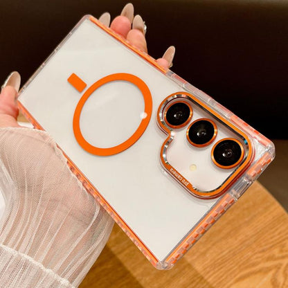 For Samsung Galaxy S25 5G Transparent MagSafe Phone Case with Lens Film(Orange) - Galaxy S25 5G Cases by PMC Jewellery | Online Shopping South Africa | PMC Jewellery | Buy Now Pay Later Mobicred