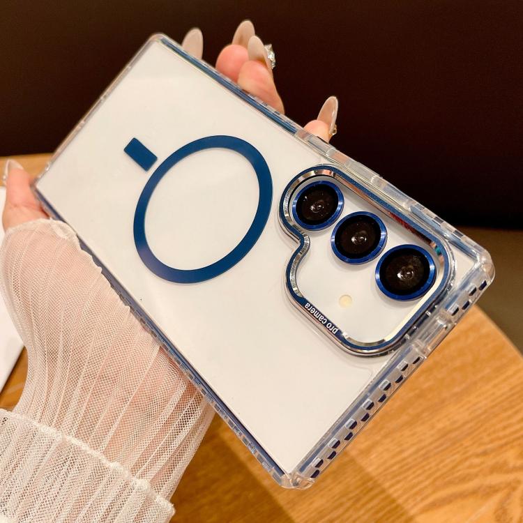 For Samsung Galaxy S25+ 5G Transparent MagSafe Phone Case with Lens Film(Blue) - Galaxy S25+ 5G Cases by PMC Jewellery | Online Shopping South Africa | PMC Jewellery | Buy Now Pay Later Mobicred