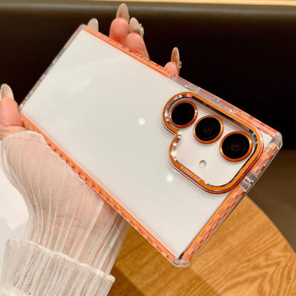 For Samsung Galaxy S25+ 5G Transparent Phone Case with Lens Film(Orange) - Galaxy S25+ 5G Cases by PMC Jewellery | Online Shopping South Africa | PMC Jewellery | Buy Now Pay Later Mobicred