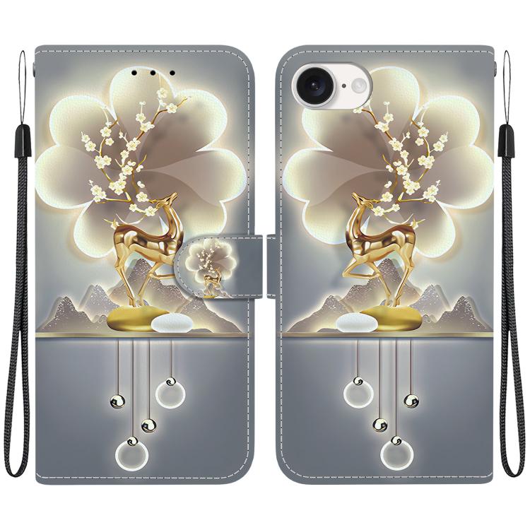 For iPhone 16e Crystal Texture Colored Drawing Leather Phone Case(Sika Deer) - iPhone 16e Cases by PMC TechLife | Online Shopping South Africa | PMC TechLife | Buy Now Pay Later Mobicred