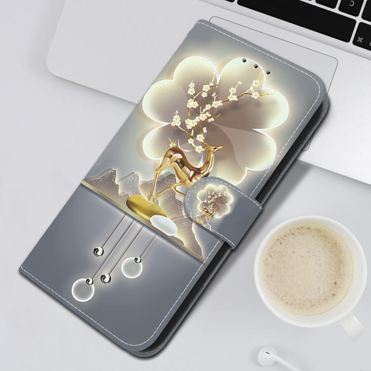 For iPhone 16e Crystal Texture Colored Drawing Leather Phone Case(Sika Deer) - iPhone 16e Cases by PMC TechLife | Online Shopping South Africa | PMC TechLife | Buy Now Pay Later Mobicred