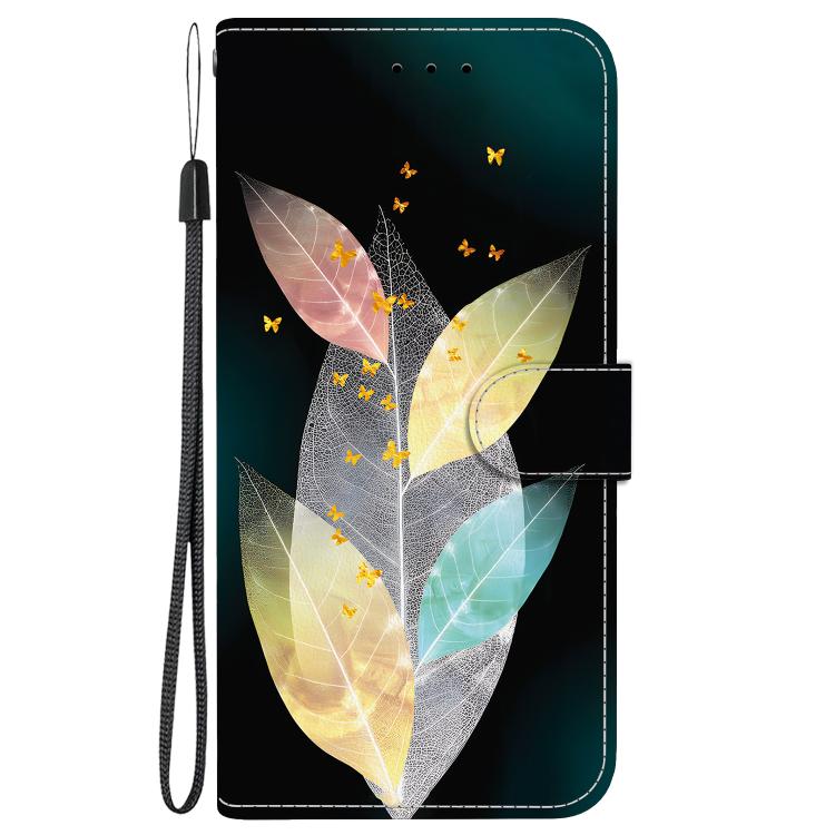 For iPhone 16e Crystal Texture Colored Drawing Leather Phone Case(Colored Leaves) - iPhone 16e Cases by PMC TechLife | Online Shopping South Africa | PMC TechLife | Buy Now Pay Later Mobicred