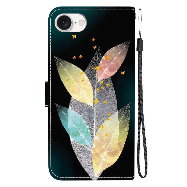For iPhone 16e Crystal Texture Colored Drawing Leather Phone Case(Colored Leaves) - iPhone 16e Cases by PMC TechLife | Online Shopping South Africa | PMC TechLife | Buy Now Pay Later Mobicred