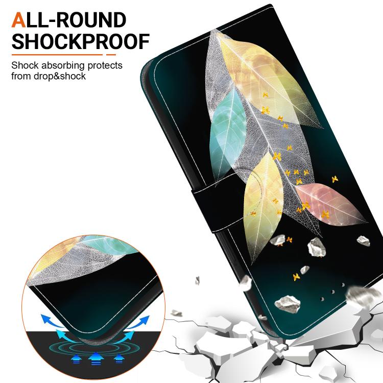 For iPhone 16e Crystal Texture Colored Drawing Leather Phone Case(Colored Leaves) - iPhone 16e Cases by PMC TechLife | Online Shopping South Africa | PMC TechLife | Buy Now Pay Later Mobicred