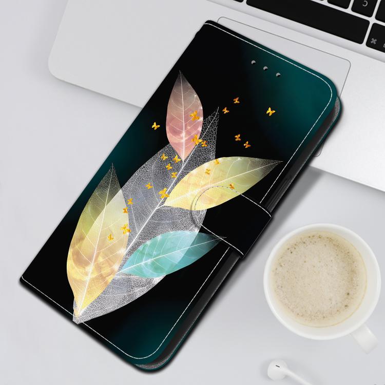 For iPhone 16e Crystal Texture Colored Drawing Leather Phone Case(Colored Leaves) - iPhone 16e Cases by PMC TechLife | Online Shopping South Africa | PMC TechLife | Buy Now Pay Later Mobicred