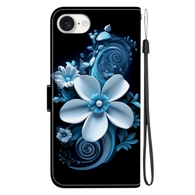 For iPhone 16e Crystal Texture Colored Drawing Leather Phone Case(Black Orchid) - iPhone 16e Cases by PMC TechLife | Online Shopping South Africa | PMC TechLife | Buy Now Pay Later Mobicred
