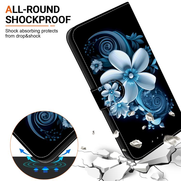 For iPhone 16e Crystal Texture Colored Drawing Leather Phone Case(Black Orchid) - iPhone 16e Cases by PMC TechLife | Online Shopping South Africa | PMC TechLife | Buy Now Pay Later Mobicred
