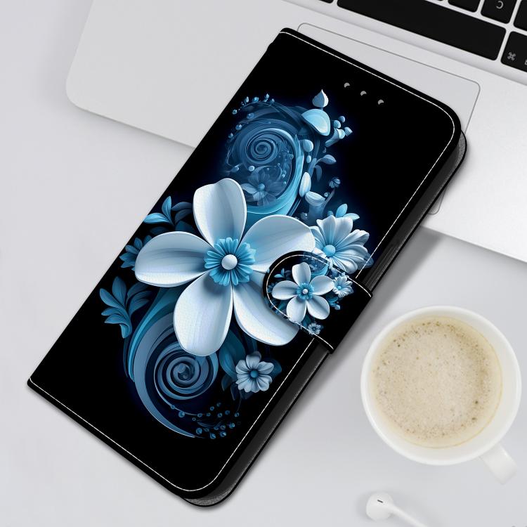 For iPhone 16e Crystal Texture Colored Drawing Leather Phone Case(Black Orchid) - iPhone 16e Cases by PMC TechLife | Online Shopping South Africa | PMC TechLife | Buy Now Pay Later Mobicred