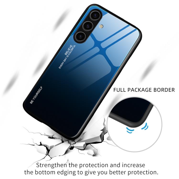 For Samsung Galaxy S25 5G Gradient Color Glass Phone Case(Blue Black) - Galaxy S25 5G Cases by PMC Jewellery | Online Shopping South Africa | PMC Jewellery | Buy Now Pay Later Mobicred