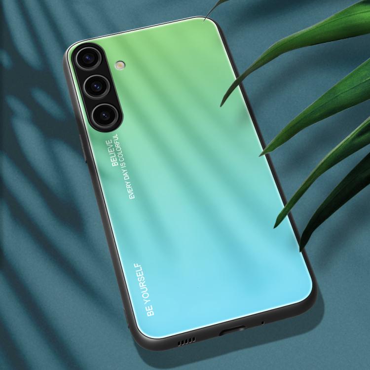 For Samsung Galaxy S25+ 5G Gradient Color Glass Phone Case(Green Cyan) - Galaxy S25+ 5G Cases by PMC Jewellery | Online Shopping South Africa | PMC Jewellery | Buy Now Pay Later Mobicred