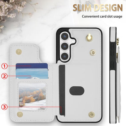 For Samsung Galaxy S25 5G Rhombic Dual Buckle Card Slots Phone Case with Lanyard(White) - Galaxy S25 5G Cases by PMC Jewellery | Online Shopping South Africa | PMC Jewellery | Buy Now Pay Later Mobicred