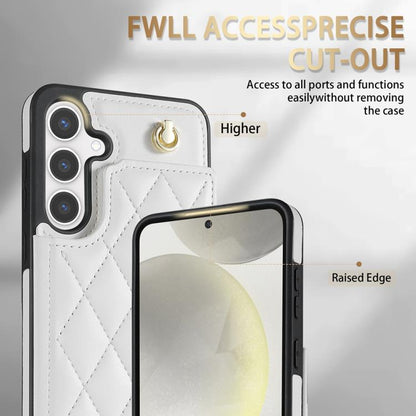 For Samsung Galaxy S25 5G Rhombic Dual Buckle Card Slots Phone Case with Lanyard(White) - Galaxy S25 5G Cases by PMC Jewellery | Online Shopping South Africa | PMC Jewellery | Buy Now Pay Later Mobicred