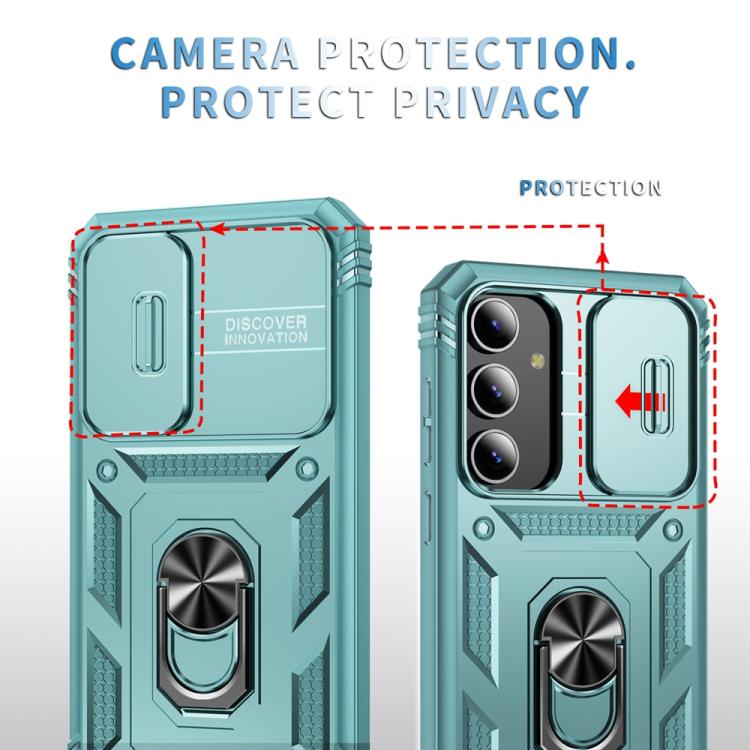 For Samsung Galaxy S25+ 5G Sliding Camshield TPU Hybrid PC Phone Case with Holder(Green) - Galaxy S25+ 5G Cases by PMC Jewellery | Online Shopping South Africa | PMC Jewellery | Buy Now Pay Later Mobicred