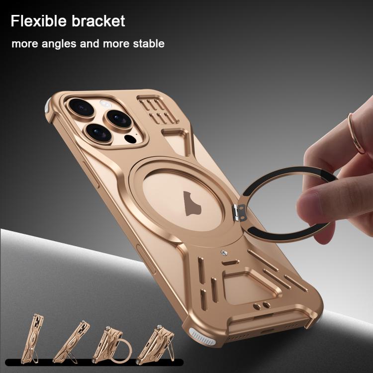For iPhone 16 Pro Max Armor 360 Holder Frameless Alloy MagSafe Phone Case(Black) - iPhone 16 Pro Max Cases by PMc TechLife | Online Shopping South Africa | PMc TechLife | Buy Now Pay Later Mobicred