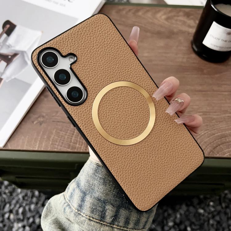 For Samsung Galaxy S25+ 5G CD Magsafe Magnetic Litchi Texture Phone Case(Khaki) - Galaxy S25+ 5G Cases by PMC Jewellery | Online Shopping South Africa | PMC Jewellery | Buy Now Pay Later Mobicred