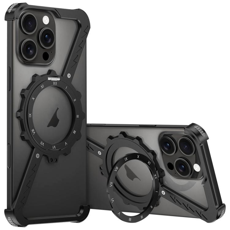 For iPhone 16 Pro Z-shaped Frameless Metal 360 Holder MagSafe Phone Case(Black) - iPhone 16 Pro Cases by PMc TechLife | Online Shopping South Africa | PMc TechLife | Buy Now Pay Later Mobicred