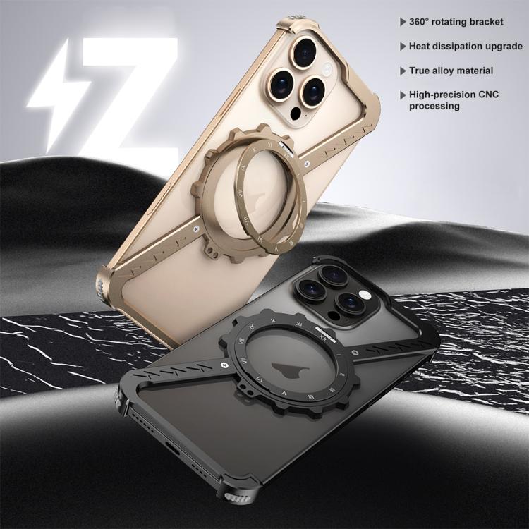 For iPhone 14 Z-shaped Frameless Metal 360 Holder MagSafe Phone Case(Space Grey) - iPhone 14 Cases by PMc TechLife | Online Shopping South Africa | PMc TechLife | Buy Now Pay Later Mobicred
