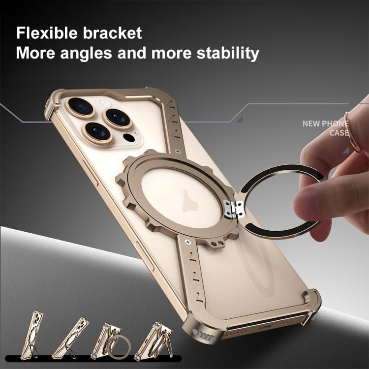 For iPhone 14 Pro Max Z-shaped Frameless Metal 360 Holder MagSafe Phone Case(Black) - iPhone 14 Pro Max Cases by PMc TechLife | Online Shopping South Africa | PMc TechLife | Buy Now Pay Later Mobicred