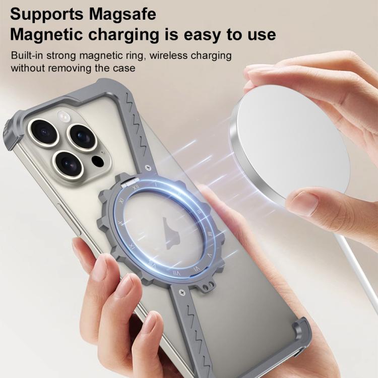 For iPhone 16 Plus Z-shaped Frameless Metal 360 Holder MagSafe Phone Case(Space Grey) - free shipping - PMc TechLife - Order now!