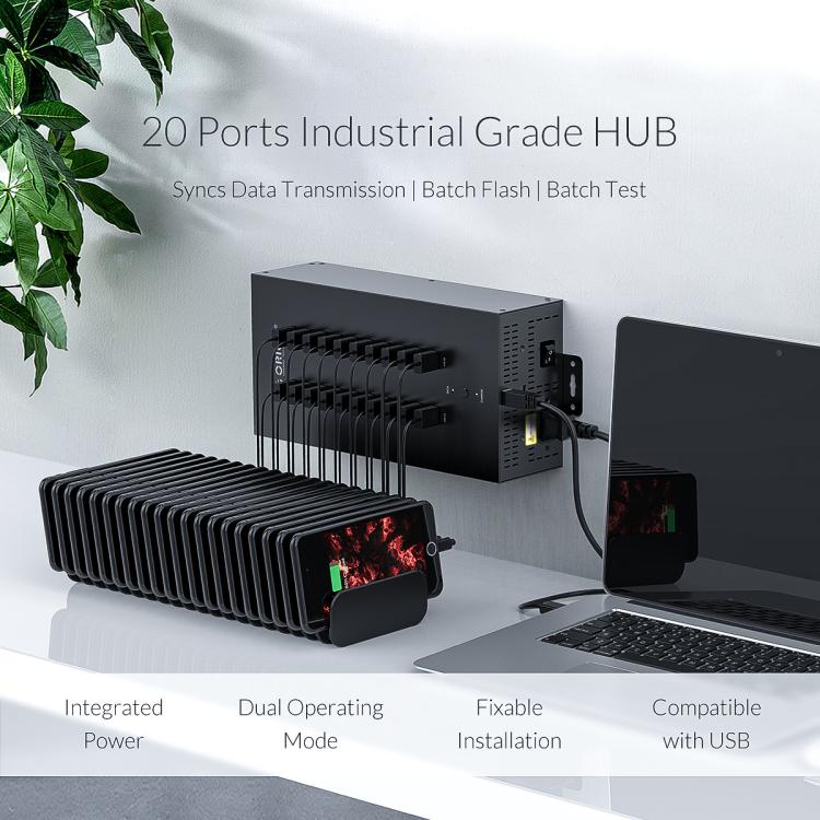 ORICO IH20P Industrial Grade 20 Ports USB 2.0 Hub, Plug:US Plug(Black) - free shipping - PMC TechLife - Order now!