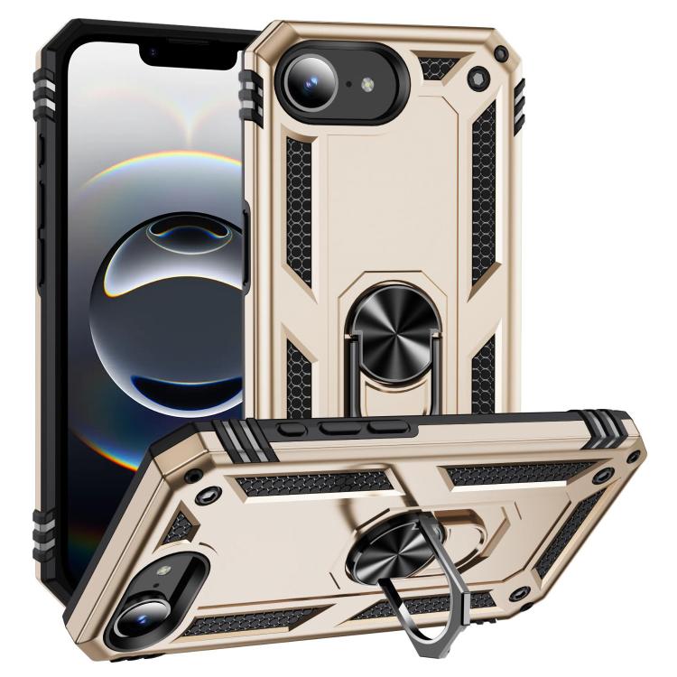 For iPhone 16e Shockproof TPU Hybrid PC Phone Case with Holder(Gold) - iPhone 16e Cases by PMC TechLife | Online Shopping South Africa | PMC TechLife | Buy Now Pay Later Mobicred